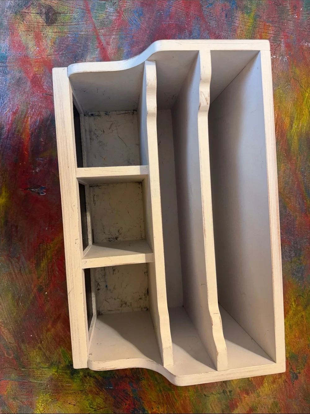 Cream Wooden Desk Organizer Pencil Paper Case with 5 Compartments